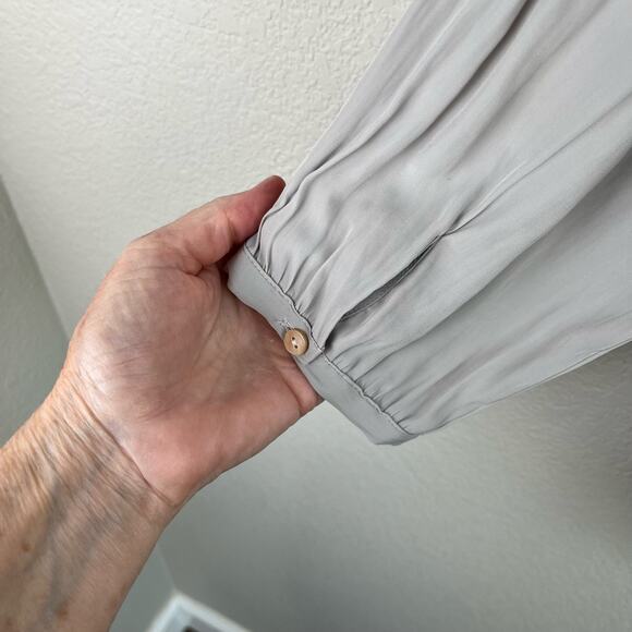 Calypso St. Barth Gray Semi-Sheer Long Sleeve V-Neck Popover Tunic Blouse Large - Picture 7 of 13